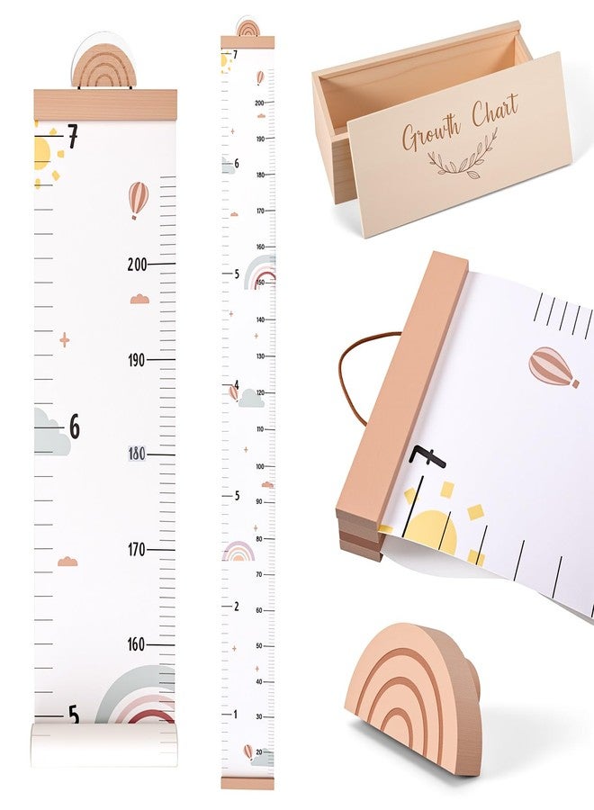 DoubleFill لوحة قياس طول الأطفال DoubleFill الجدارية مع صندوق خشبي تذكاري وخطاف، 7 أقدام، لوحة قياس طول الأطفال من القماش، لوحة تتبع نمو الطفل، ديكور جداري قابل للإزالة لغرفة الأطفال (قوس قزح). - Image 1